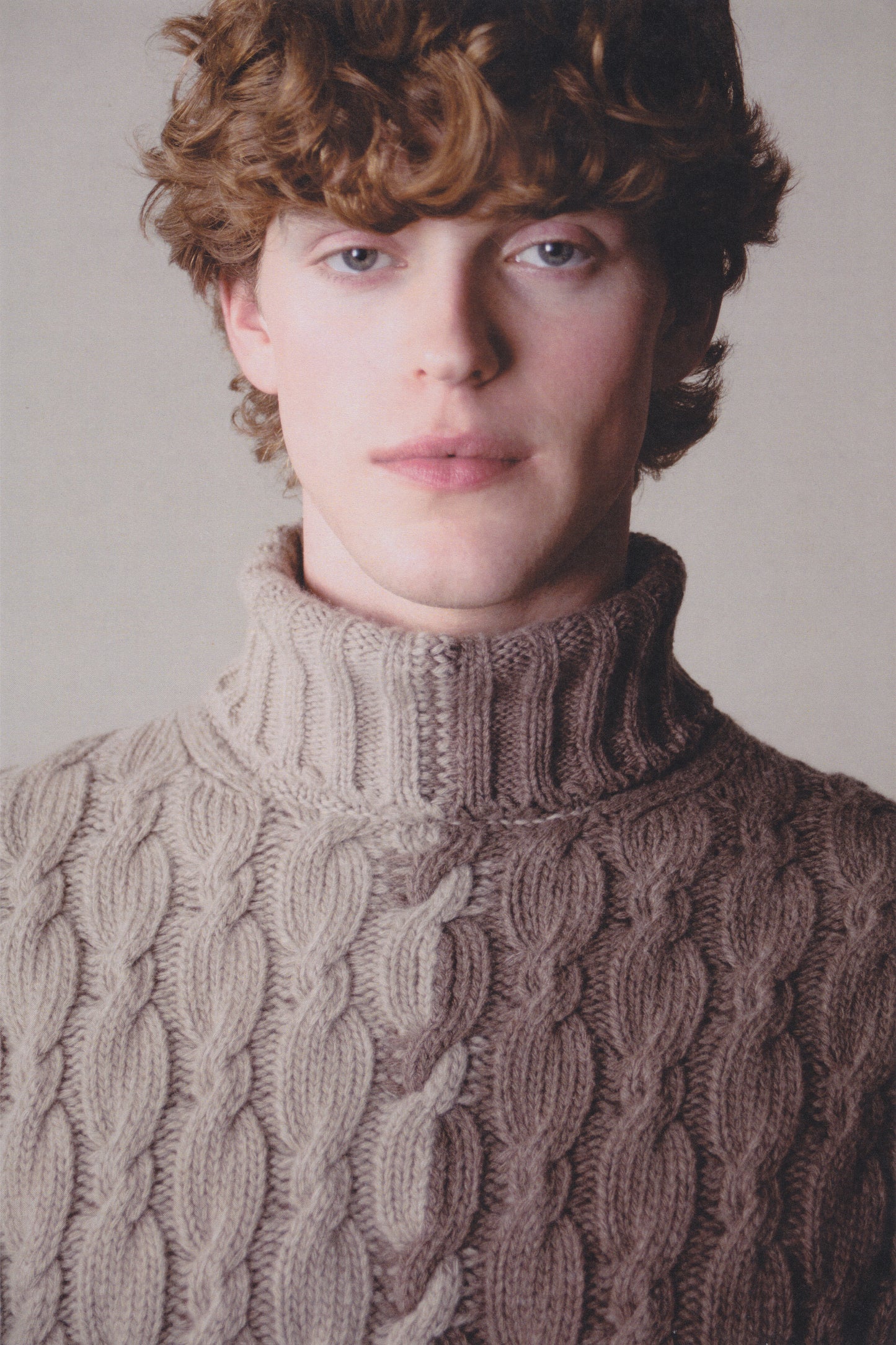 LONG-SLEEVE INTARSIA COLORBLOCK CABLE KNIT TURTLENECK SWEATER