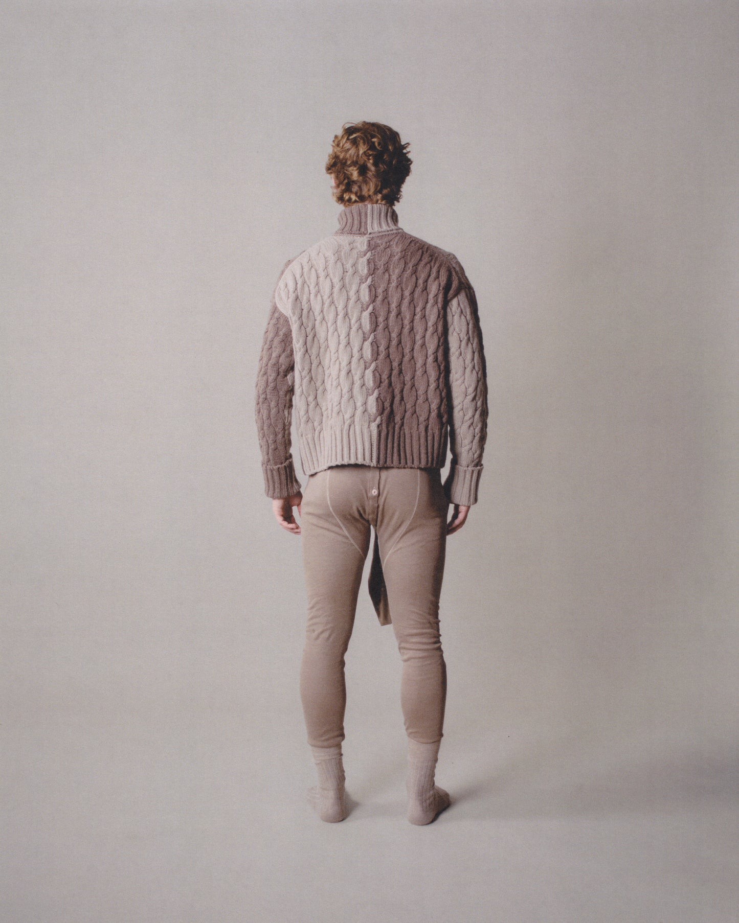 LONG-SLEEVE INTARSIA COLORBLOCK CABLE KNIT TURTLENECK SWEATER