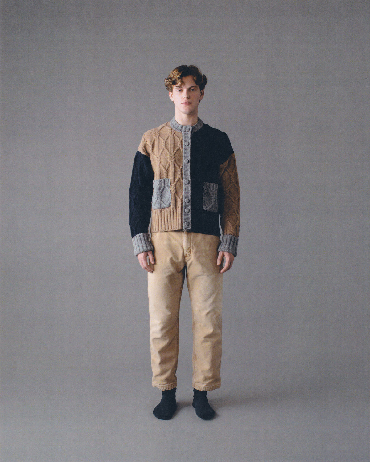 LONG-SLEEVE INTARSIA CABLE CREW-NECK CARDIGAN