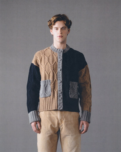LONG-SLEEVE INTARSIA CABLE CREW-NECK CARDIGAN