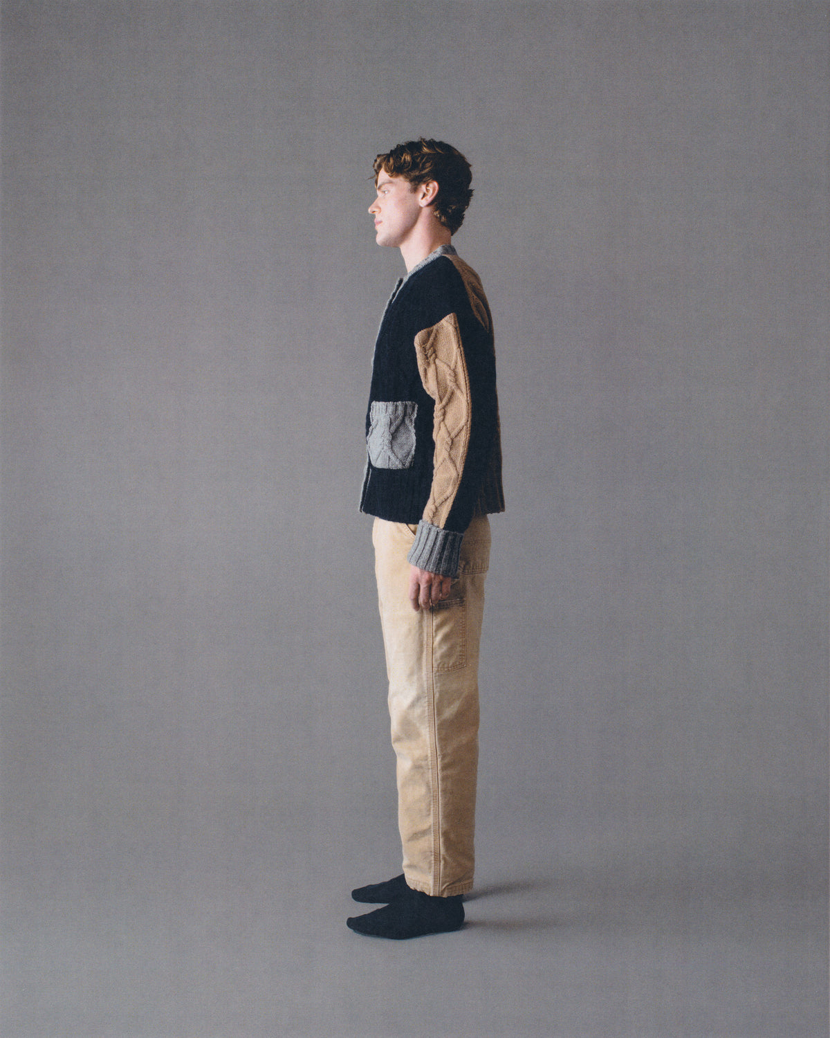 LONG-SLEEVE INTARSIA CABLE CREW-NECK CARDIGAN