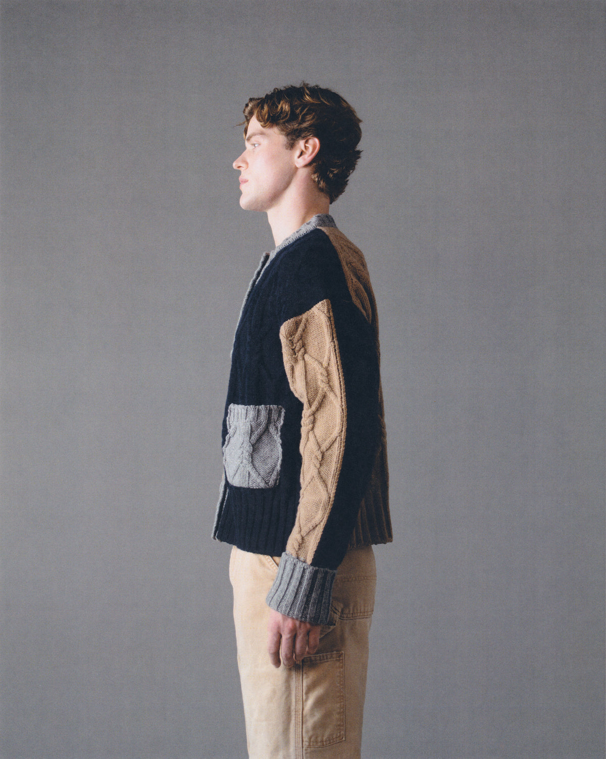 LONG-SLEEVE INTARSIA CABLE CREW-NECK CARDIGAN