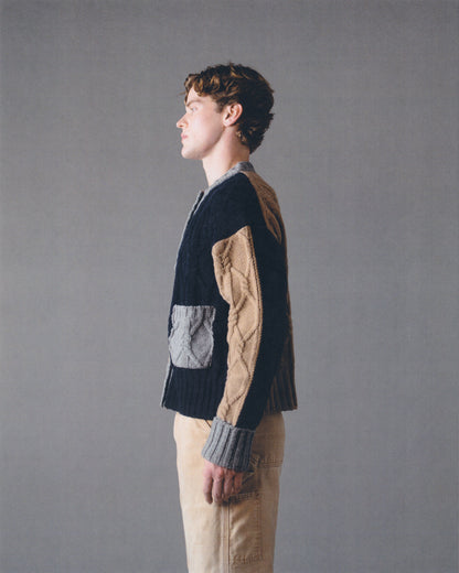 LONG-SLEEVE INTARSIA CABLE CREW-NECK CARDIGAN