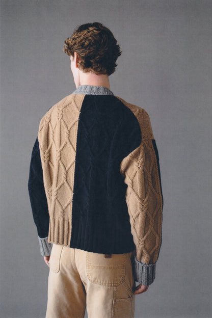 LONG-SLEEVE INTARSIA CABLE CREW-NECK CARDIGAN