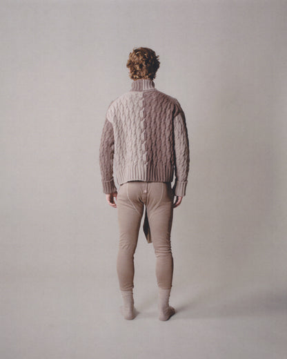 LONG-SLEEVE INTARSIA COLORBLOCK CABLE KNIT TURTLENECK SWEATER