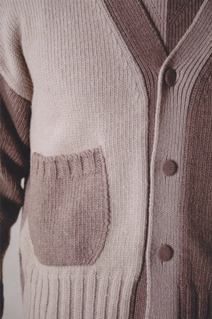 LONG-SLEEVE INTARSIA COLORBLOCK V-NECK CARDIGAN