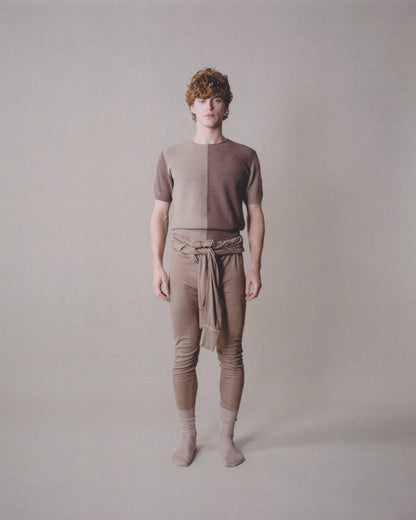 SHORT-SLEEVE INTARSIA COLORBLOCK CREW NECK SWEATER