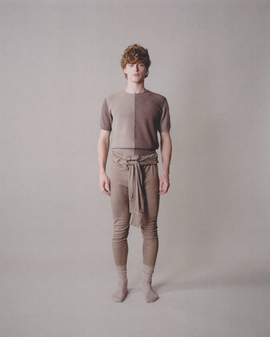 SHORT-SLEEVE INTARSIA COLORBLOCK CREW NECK SWEATER